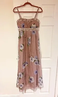 Bnwt Cotton Club Evening Prom Dresses Dusty Pink Beaded Floral  Maxi Dress.Sz14 • £17.49