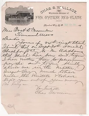 1897 Rare Chas Wallace Letterhead Fish Oysters Clams Morehead City Nc Fessenden • $45