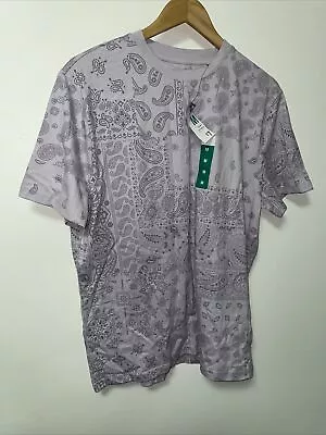 Primark Mens Purple Paisley Polyester Basic T Shirt Short Sleeve Crew Neck M Med • £7.20