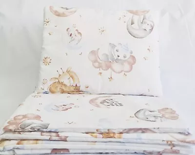 4 Pc BEDDING SET COT/COT BED BABY  Quilt Cover Pillowcase Pillow  ANIMALS CLOUDS • £26.99