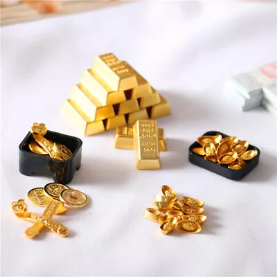 5PCS Miniature Dollhouse 1/12 Pretend Ruyi Gold Yuanbao Gold Bar Copper Coin • $2.35