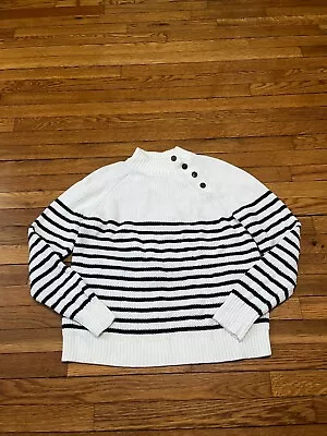 J Crew Women's Nautical Sweater Size Large Mock Neck Striped White Navy • $19.99