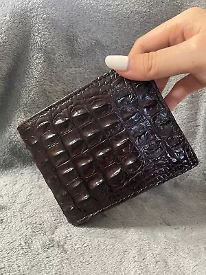 Genuine Crocodile Belly - Brown Real Alligator Skin Leather -Men's Bifold Wallet • $24.99