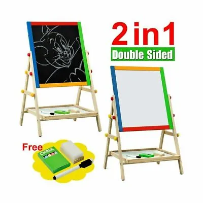 £19.90 • Buy 2 In1 Kids Wooden Easel Board Double Sided Learning Art Writing Drawing 100cm