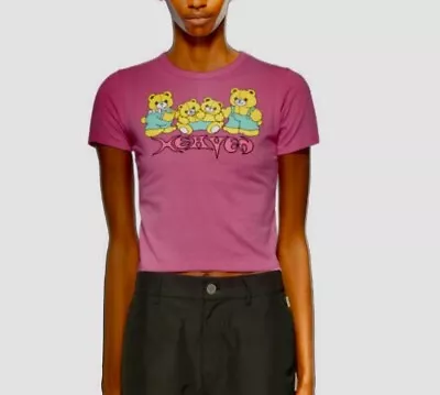 Heaven By Marc Jacobs Pink Yellow Bears Graphic Short Sleeve Crop Top Tee Medium • $49