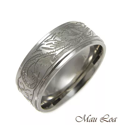 Stainless Steel Ring Band Unisex 8mm Hawaiian Plumeria Scroll Design Size 5-13  • $14.99