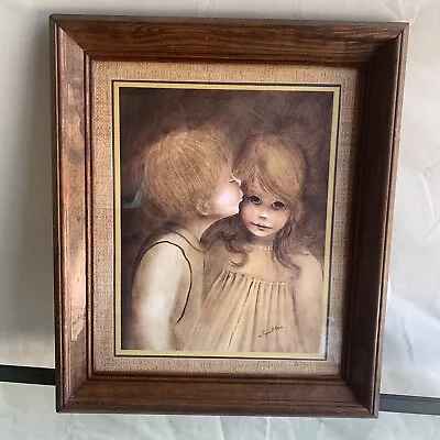 Vintage Margaret Kane Boy & Girl A Little Kiss First Love Framed 20 X17  Print  • $25