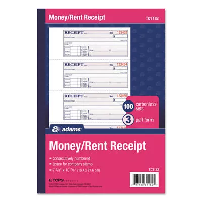 Adams TC1182 Money/Rent Receipt Book - 100 Carbonless Sets • $18.66