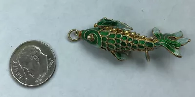 Gold Over Sterling Silver-Green/white Enamel-3 D-movable Fish Pendant/Charm • $25