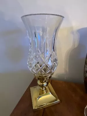 Vintage Waterford Crystal Lismore Hurricane Candle Lamps W/ Brass Stands • $150