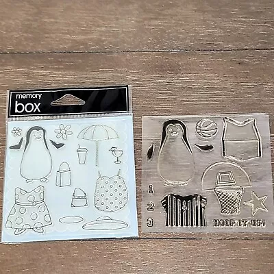 2 Memory Box Photopolymer Clear Stamp Set CL135 Summer Hoop Penguin Lot • $11.24