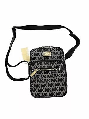 New Michael Kors Black Tan Gold Bedford Zip Crossbody Flight Bag • $95.96