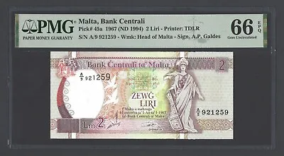 Malta 2 Lira 1967(ND 1994)  P45a Uncirculated Grade 66 • $59.99