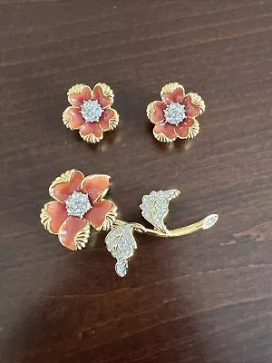 NOLAN MILLER Glamour Collection Brooch Pin & Earrings Rhinestones Country Garden • $18.50