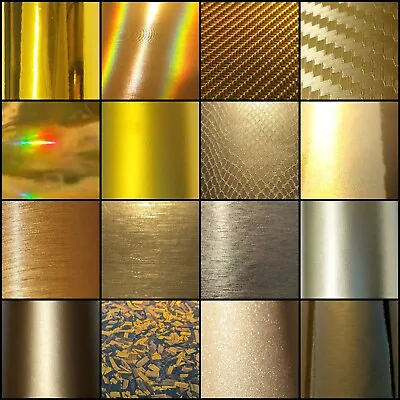 17 Styles Of GOLD Self Adhesive Vinyl Wrap - ANY SIZE - BUBBLE/AIR FREE - Car • £0.99