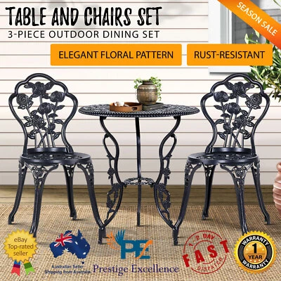 $205.04 • Buy 3-Piece Bistro Set Outdoor Setting Cast Aluminium Bistro Table Chair Patio Black