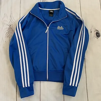 Adidas Womens Medium Blue White Track Jacket UCLA Embroidered Full Zip Athletic • £28.87