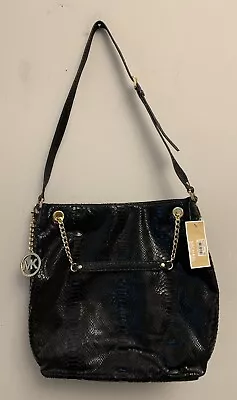 MICHAEL KORS Jet Set Black Python Effect Genuine Leather Chain Shoulder Tote NEW • $349.97