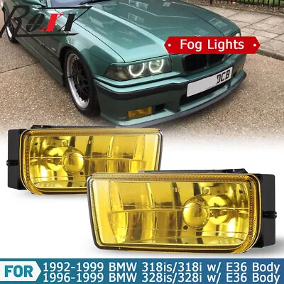 Fog Lights For 92-99 BMW E36/M3 3 Series Yellow Glass Lens H1 55W Pair Replace# • $38.99