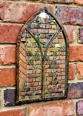£29.99 • Buy Small Mirror Church Window Style Antique Bronze Colour 40cm Metal Wall Mounted 