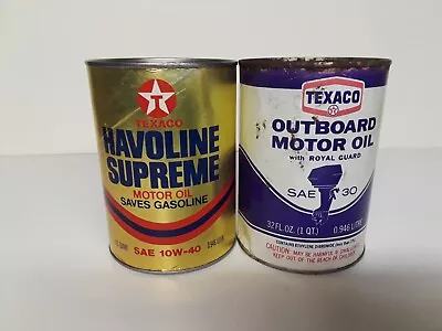 Vintage Quart Texaco Havoline Supreme Motor Oil Can & Outboard Motor Can • $5