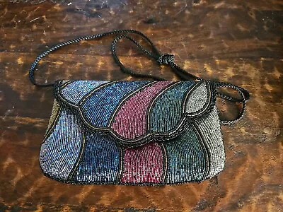 Vintage Beaded Minaudiere Clutch Shell Inspired Multi Color Evening Bag • $52.80