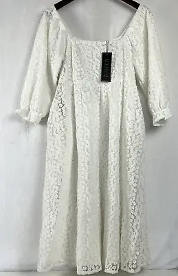 Mikarose Tinsley Dress In White Lace Size Small Half Puff Sleeves NWT $74.99 • $34.99