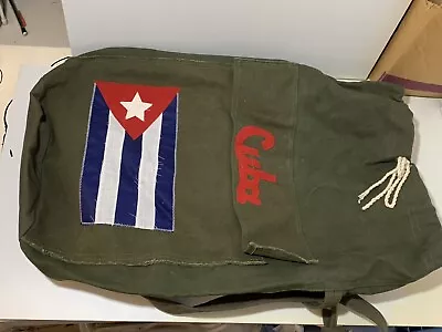 Vintage Cuba Travel Bag Military Style Canvas Napsack Top Load Duffle Backpack • $40