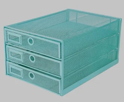 EXERZ Turquoise Mesh Metal Document Letter Tray Paper Sorter - Excellent Con • £17