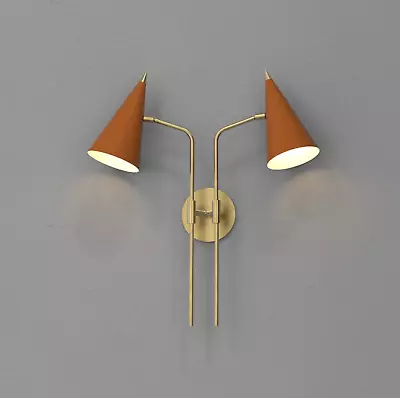 Italian Mid Century Adjustable Two Cone Modern Style Made Brass Wall Sconce • $651.05