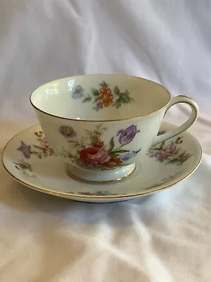 Tea Cup & Saucer “Dresdenia”  Bone China Made In Occupied Japan By Aladdin Vtg • $25.99