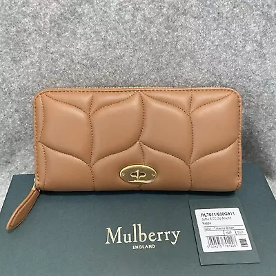 NWT $495 Mulberry Softie Quilted Nappa Leather Zip Around Wallet Tobacco • $252