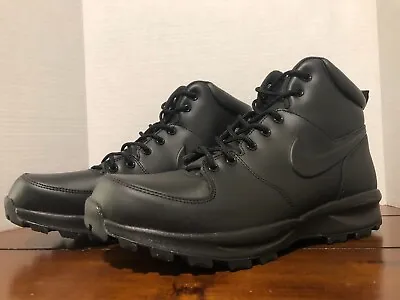 Nike Manoa Leather Boots Water Resistant Triple Black 454350-003 Men's Sz 12 New • $105