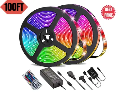New LED Strip Lights 100ft Music Sync Bluetooth 5050 RGB Room Light With Remote • $21.99