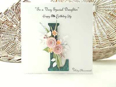 £9.99 • Buy Personalised Handmade Pink Teal Floral Birthday Card Wife Daughter Sister Friend