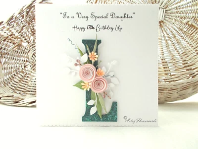 £9.99 • Buy Personalised Handmade Pink Teal Floral Birthday Card Wife Daughter Sister Friend