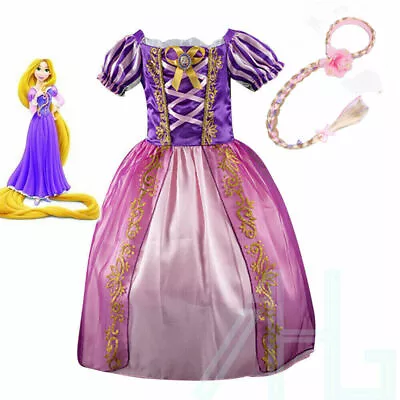 Girls Fairytale Princess Tangled Rapunzel Kids Fancy Dress Outfit UK Age 3/4/5/6 • £13.19