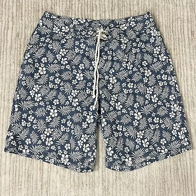 J Crew Mens Floral Swim Trunks Board Shorts Tropical Blue Size 34 Drawstring • $13.99