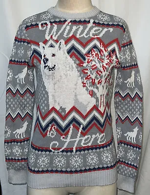 $14.99 • Buy Game Of Thrones Womens Winter Is Here White Wolf Ugly Christmas Sweater Sz XS