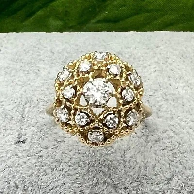 18K Gold Diamond Dome Ring-1960s- .33 Center-1CTW- G Color- Beaded- Vintage MCM • $1599