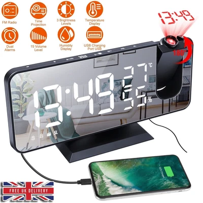 £20.59 • Buy 7.5  LED Digital Projection Alarm Clock Projector  Dual Alarm Snooze Dimmer USB