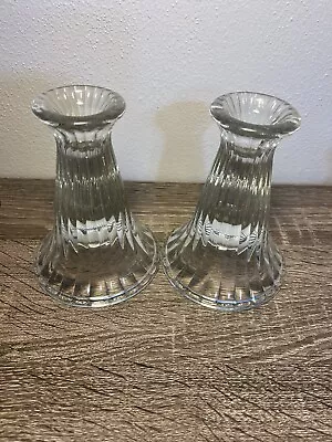 Pair Of Vintage Lead Crystal Glass Candlestick Holders 5” Wedding Gift￼ • $12.50