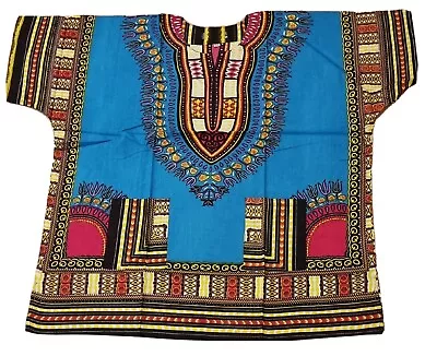 Unisex Dashiki African Tribal Print Caftan Shirt Blue One Size • £12