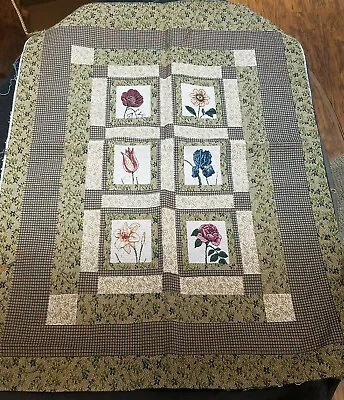 Flower Quilt 6 Diff Block Design Unfinished Tapestry Craft Fabric Wall Hanging  • £13.49
