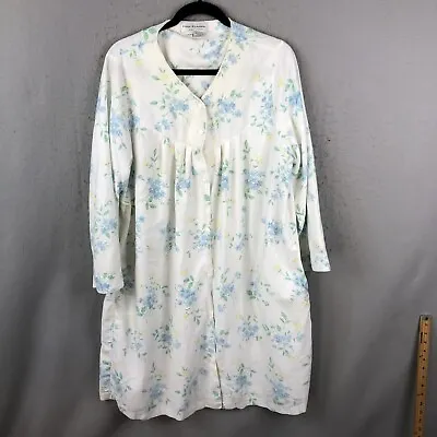 Miss Elaine Robe Women 2X Plus Size White Blue Floral Day Dress Farmhouse Cotton • $19.78