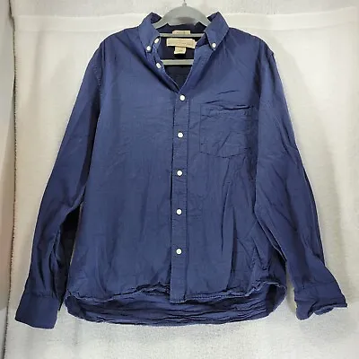 H&M LOGG Mens Shirt Size Large Navy Blue Button Down Collar Long Sleeve • £8.99