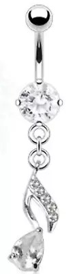 Body Accentz® Belly Button Ring 316L Surgical Steel Multi CZ G-Clef Music No • $10.25