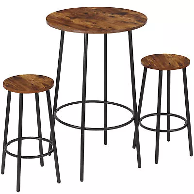 3 Piece Pub Set Round Bar Table And Chairs Set Wood Top Classic Brown • $52.79