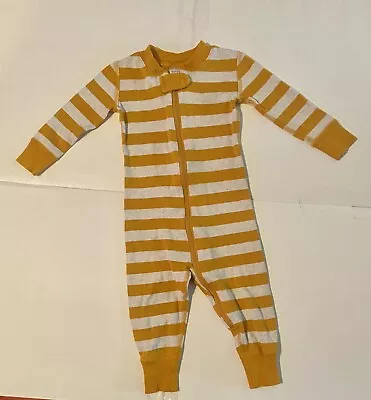 Baby HANNA ANDERSSON Yellow Light Grey Striped Sleeper 70 Mm 6-12 Mths Pajamas • $21.99