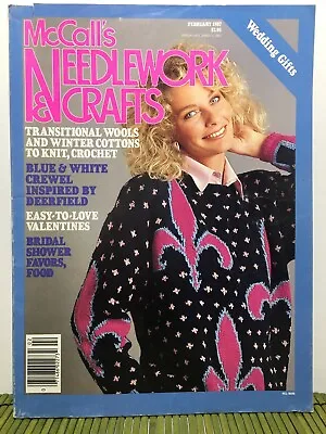 McCalls Needlework & Crafts Magazine February 1987 Blue & White Crewel Deerfield • $9